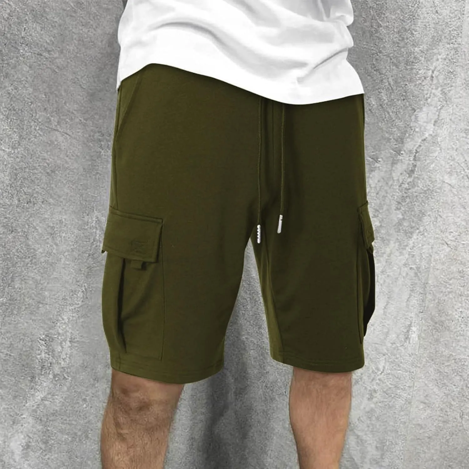 Sweat Shorts Men Cargo Elastic Waist Shorts Casual Stretch Drawstring Summer Joggers Pants Baggy with Pockets