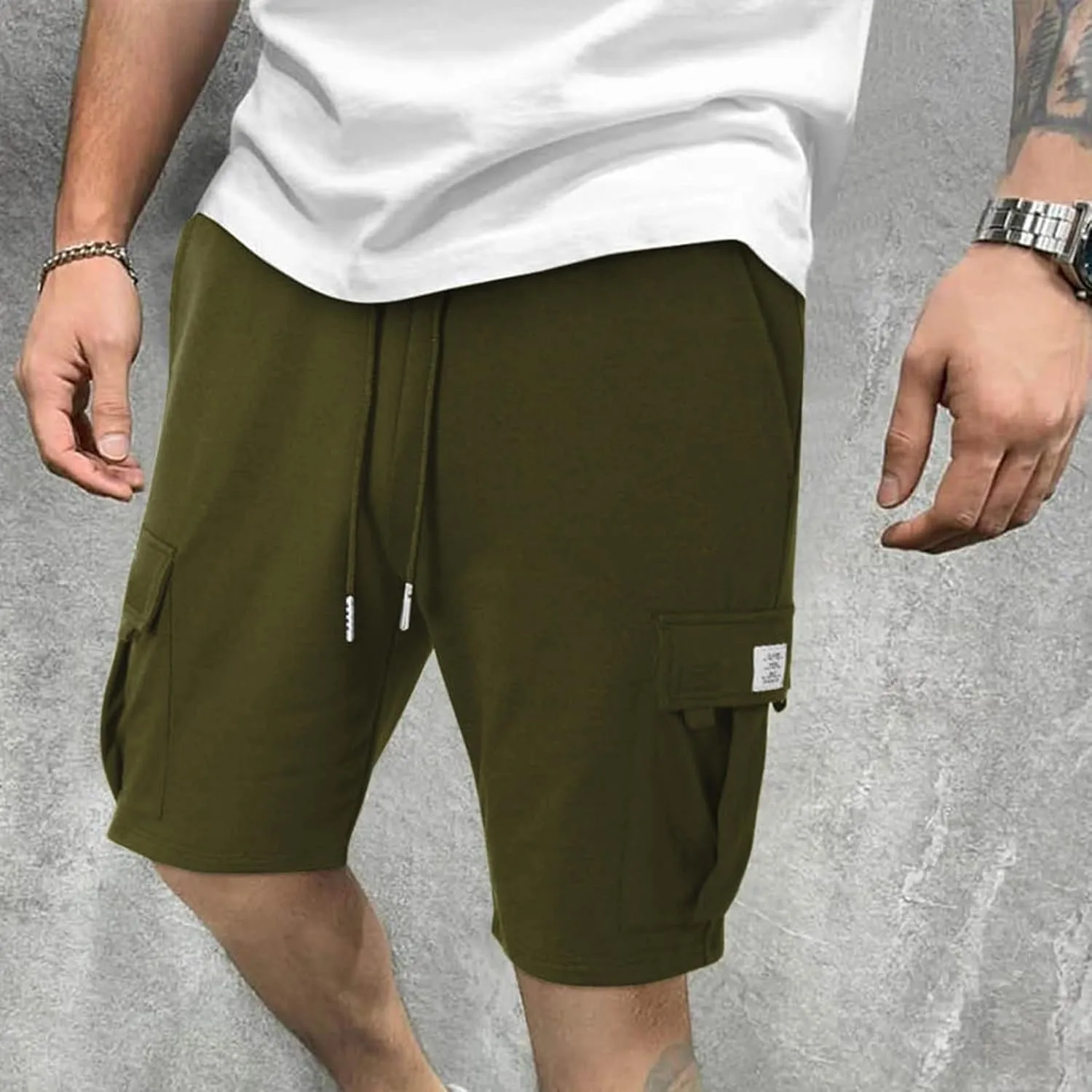 Sweat Shorts Men Cargo Elastic Waist Shorts Casual Stretch Drawstring Summer Joggers Pants Baggy with Pockets