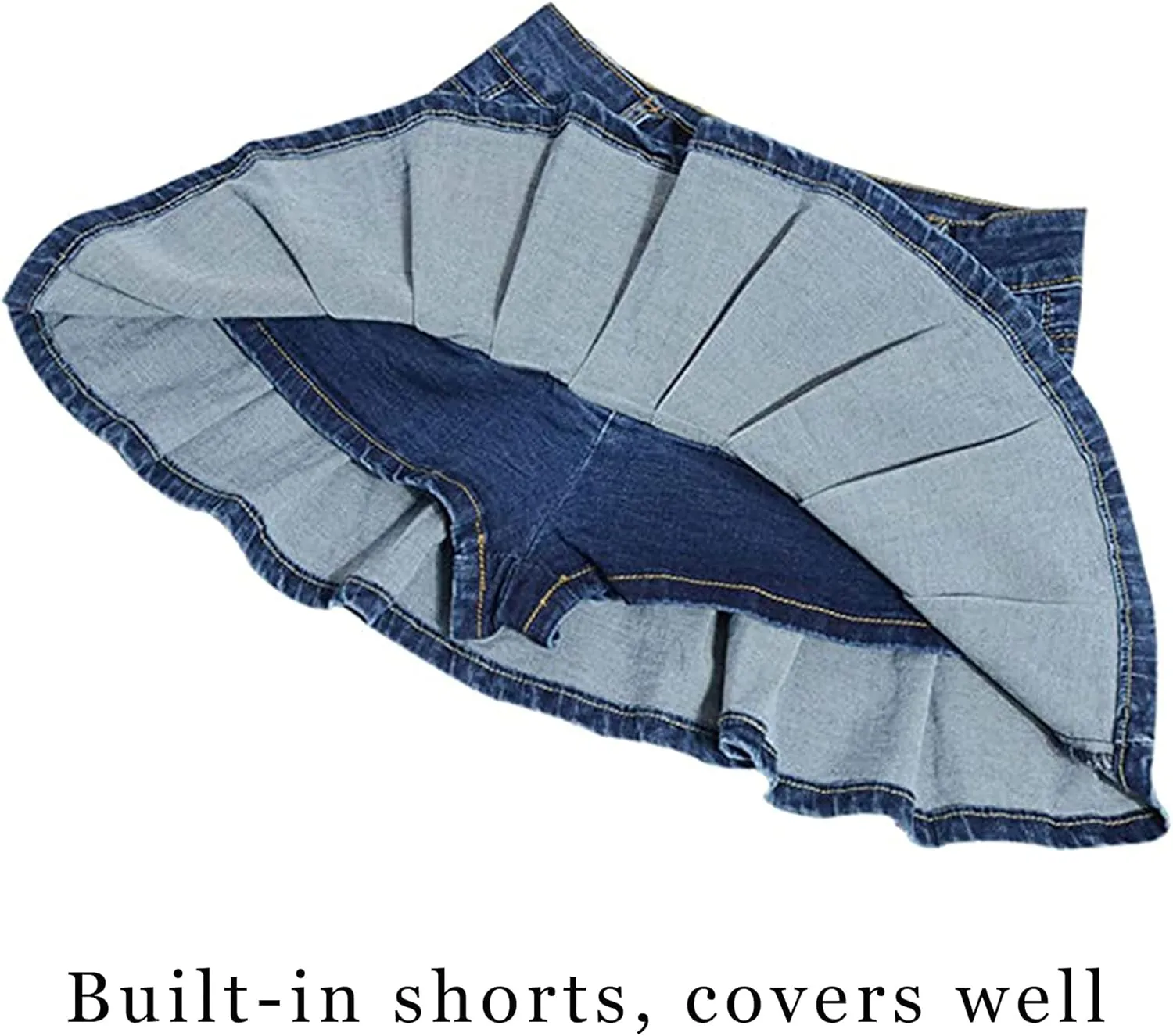 Tanming Women's Pleated Jean Skirt Casual A-Line Ruffle Y2K Mini Denim Skirt