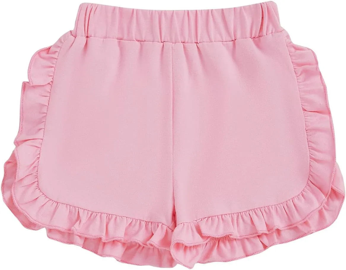 Toddler Baby Girl Ruffle Shorts Gingham Plaid/Solid Elastic Waist Shorts Pants Bottoms Casual Summer Outfit