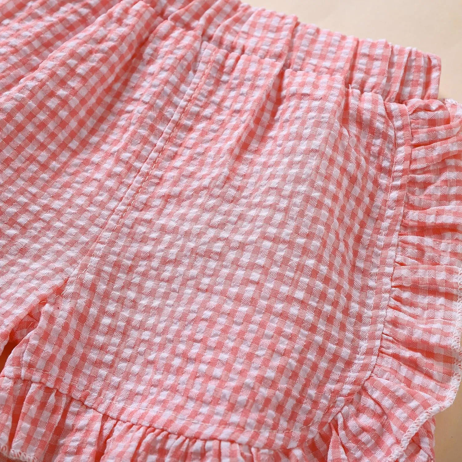 Toddler Baby Girl Ruffle Shorts Gingham Plaid/Solid Elastic Waist Shorts Pants Bottoms Casual Summer Outfit