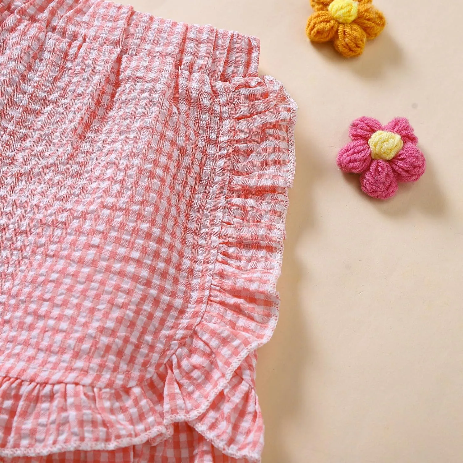 Toddler Baby Girl Ruffle Shorts Gingham Plaid/Solid Elastic Waist Shorts Pants Bottoms Casual Summer Outfit