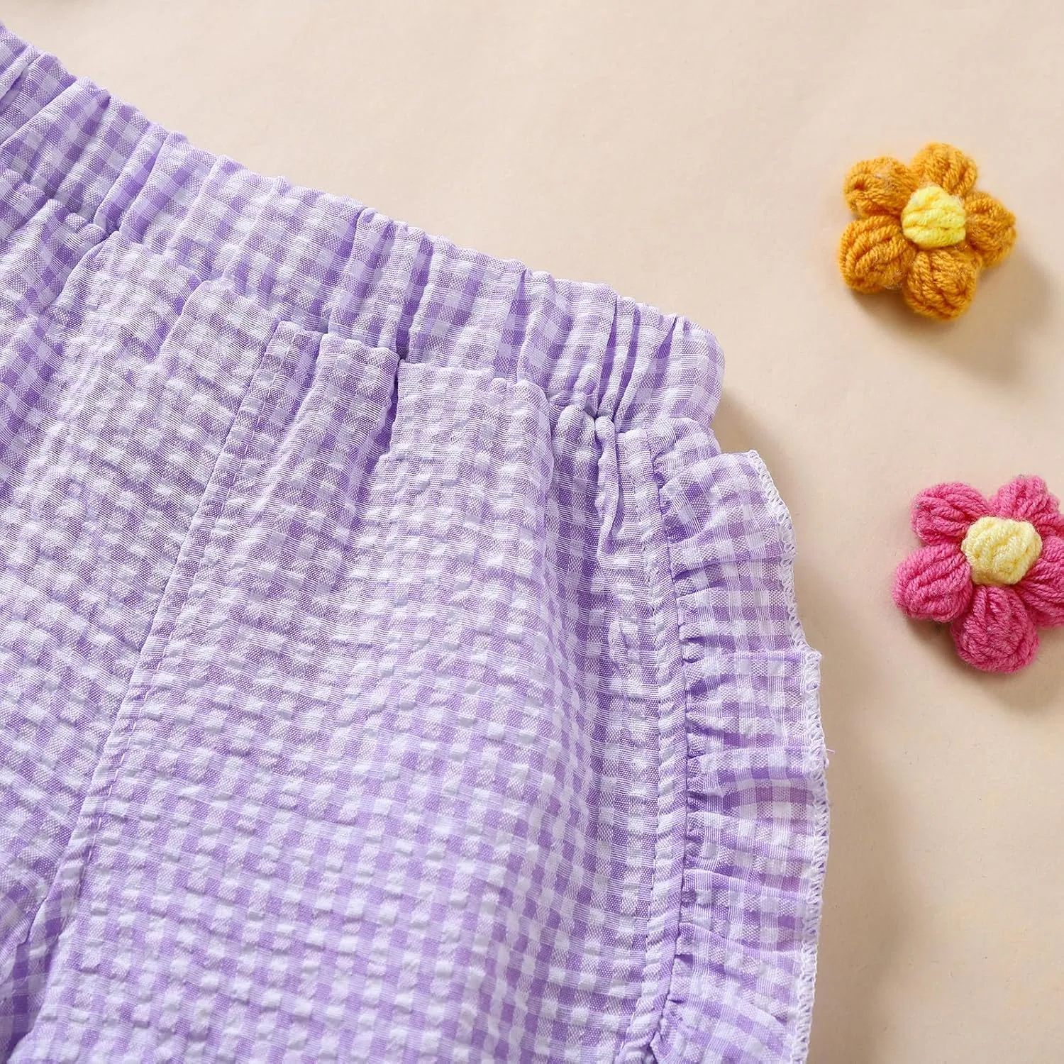 Toddler Baby Girl Ruffle Shorts Gingham Plaid/Solid Elastic Waist Shorts Pants Bottoms Casual Summer Outfit