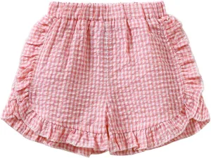 Toddler Baby Girl Ruffle Shorts Gingham Plaid/Solid Elastic Waist Shorts Pants Bottoms Casual Summer Outfit