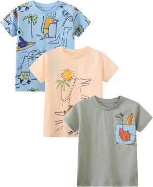 Toddler Boys' Short Sleeve Tees Cotton Casual Graphic Crewneck Summer Top Clothes T-Shirts
