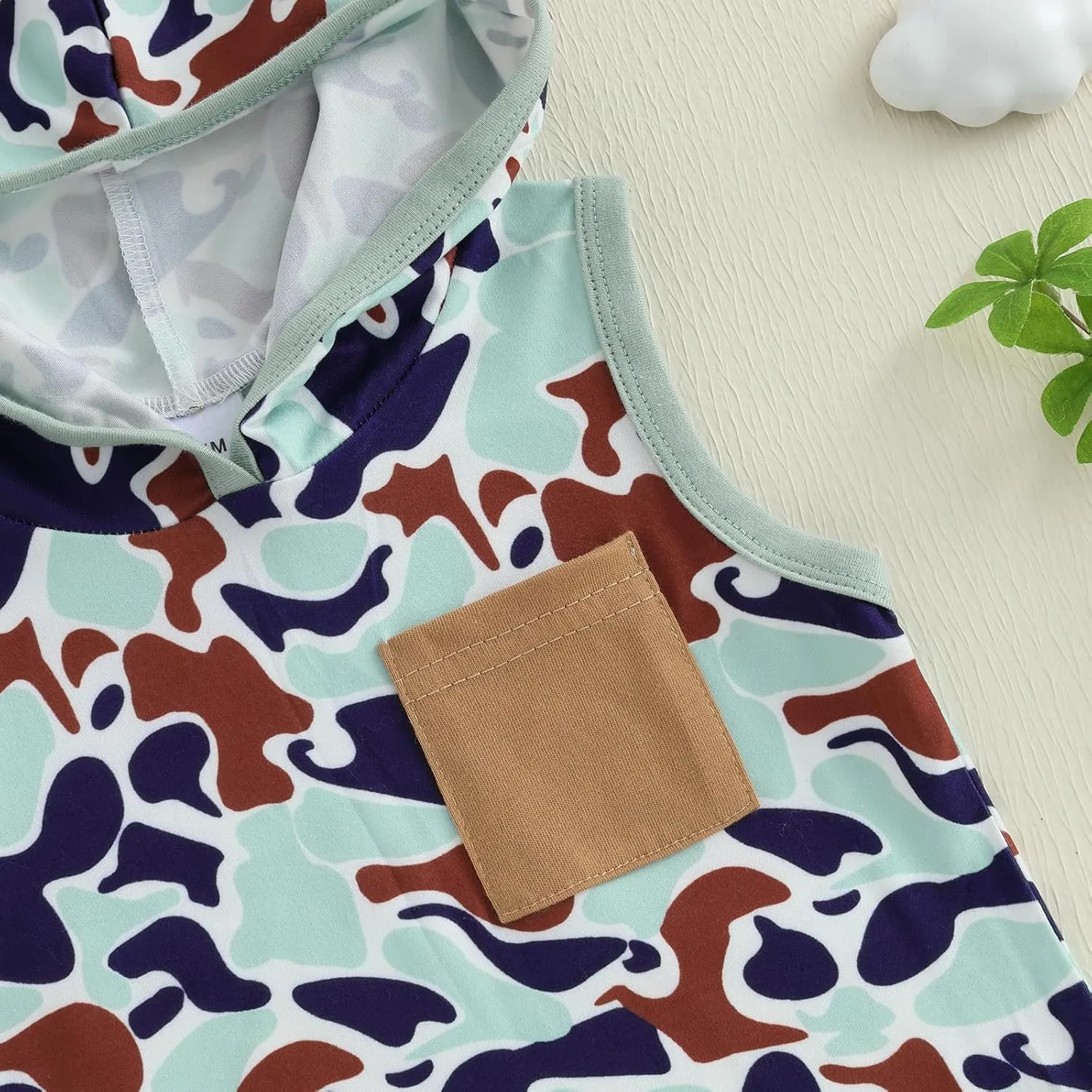 Toddler Boys Summer Outfits Camouflage Hooded Sleeveless Tank Tops Elastic Waist Shorts 2Pcs Clothes Set