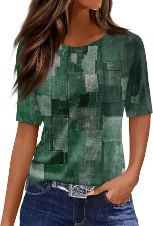 Tunic Tops for Women 2025 Summer Casual Button Up Crew Neck Shirts Short Sleeve T-Shirt Graphic Tees Blouse