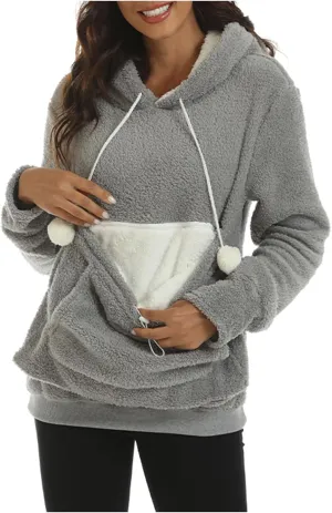 Unisex Fleece pet Cat Small Day Pouch Hoodie Carrier Holder Carrying Sweatshirt Pouch Hoodie Kangaroo Pocket