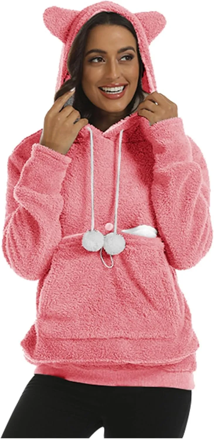 Unisex Fleece pet Cat Small Day Pouch Hoodie Carrier Holder Carrying Sweatshirt Pouch Hoodie Kangaroo Pocket