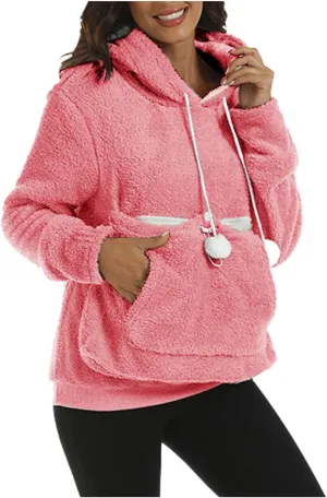 Unisex Fleece pet Cat Small Day Pouch Hoodie Carrier Holder Carrying Sweatshirt Pouch Hoodie Kangaroo Pocket