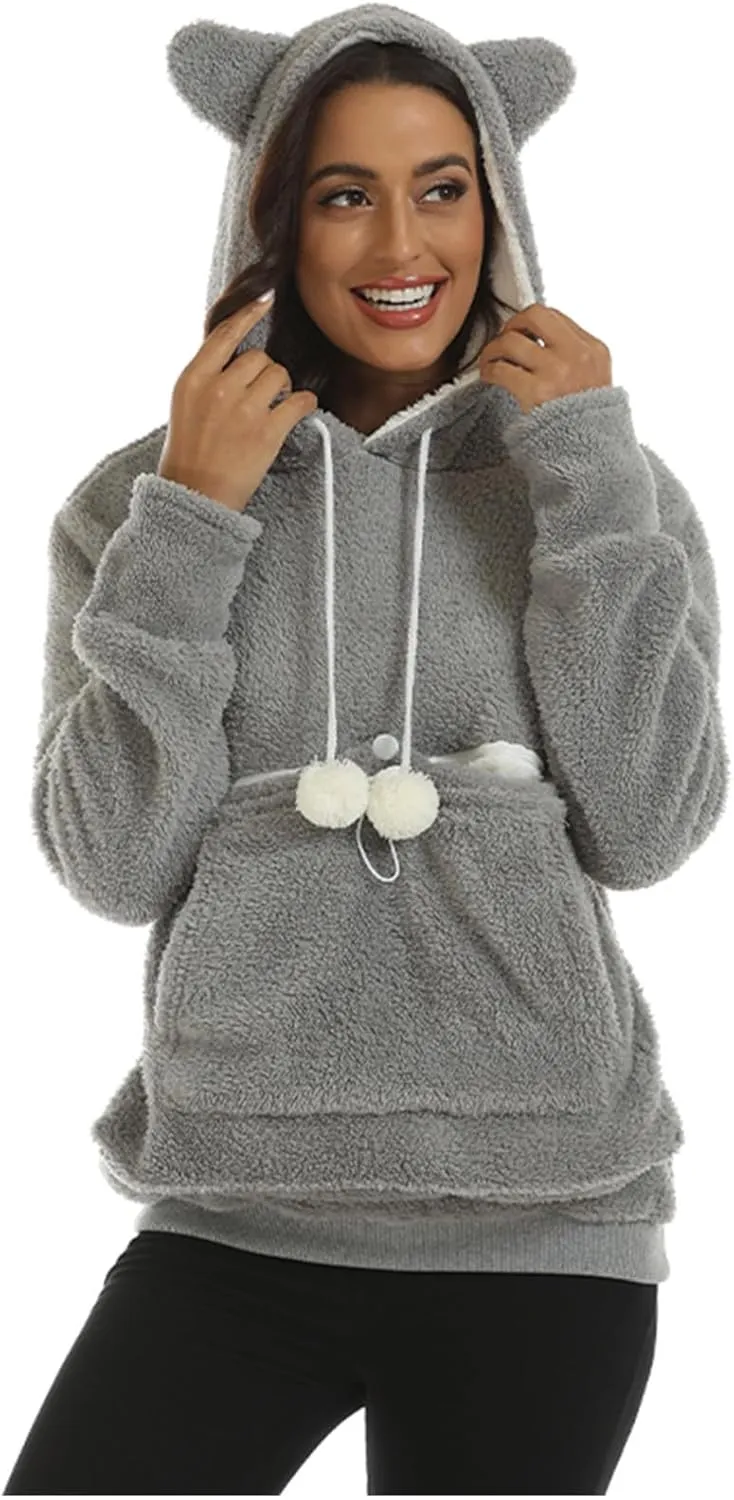 Unisex Fleece pet Cat Small Day Pouch Hoodie Carrier Holder Carrying Sweatshirt Pouch Hoodie Kangaroo Pocket