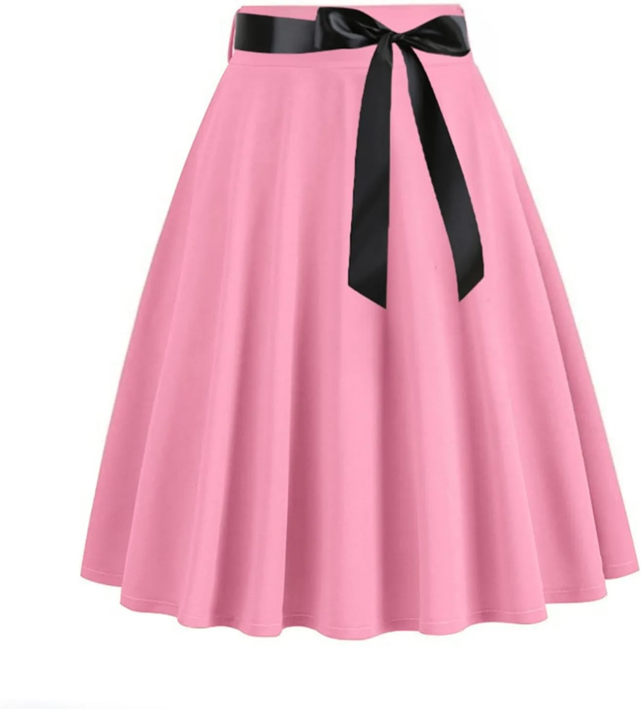 Vintage High Waist A Line Skirt for Women Retro Swing Midi Skirts with Satin Bow Elegant Tea Skirt
