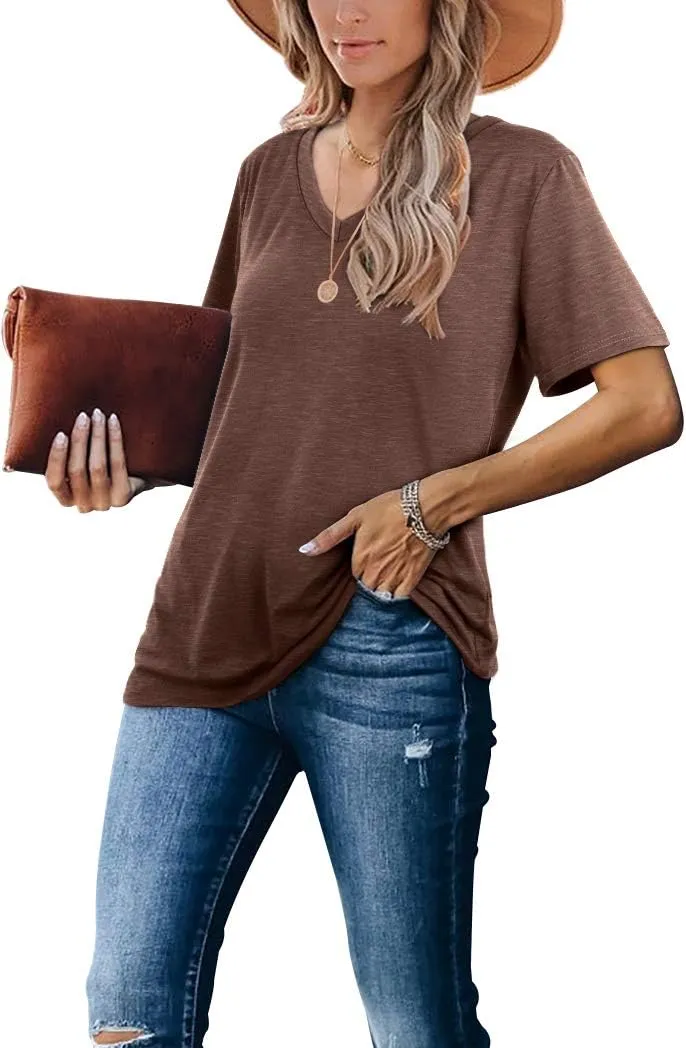 WIHOLL Womens Tops Casual Short Sleeve V Neck T Shirts
