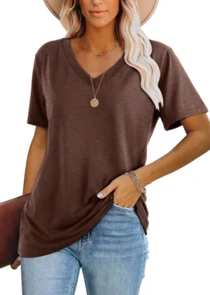 WIHOLL Womens Tops Casual Short Sleeve V Neck T Shirts
