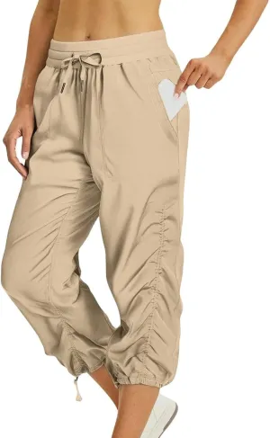 Women Capri Pants Wide Leg Cropped Pants Drawstring Elastic High Waist Pant Casual Baggy Jogger Quick Dry Flowy Trouser