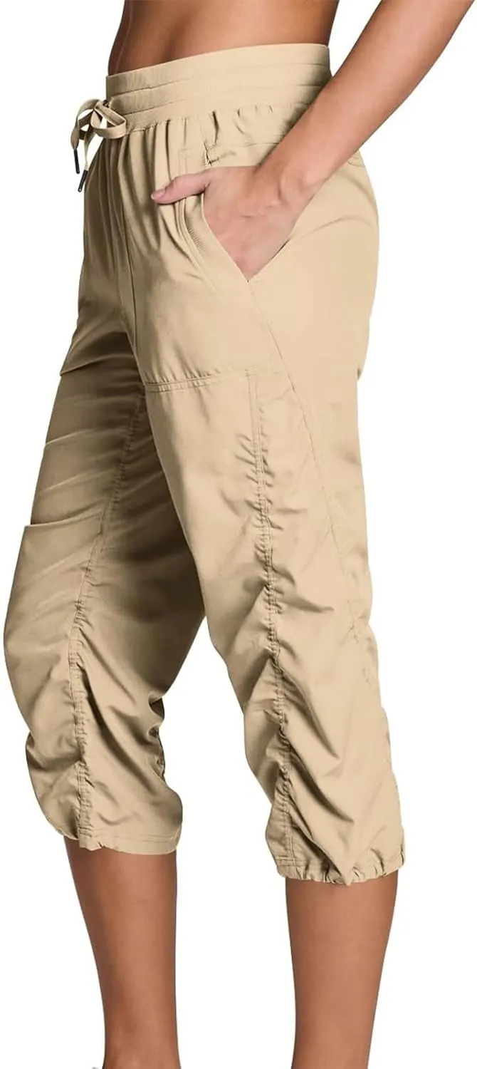 Women Capri Pants Wide Leg Cropped Pants Drawstring Elastic High Waist Pant Casual Baggy Jogger Quick Dry Flowy Trouser