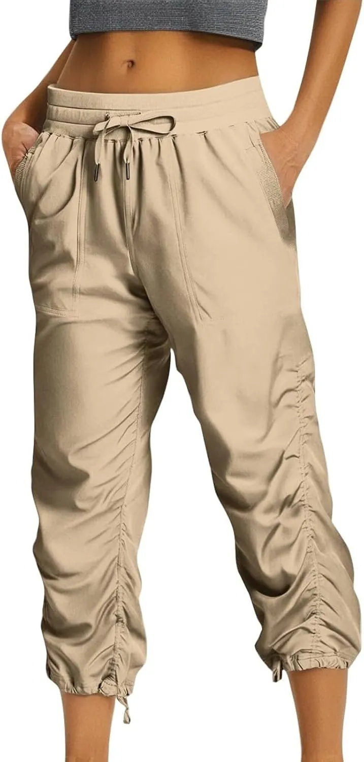 Women Capri Pants Wide Leg Cropped Pants Drawstring Elastic High Waist Pant Casual Baggy Jogger Quick Dry Flowy Trouser