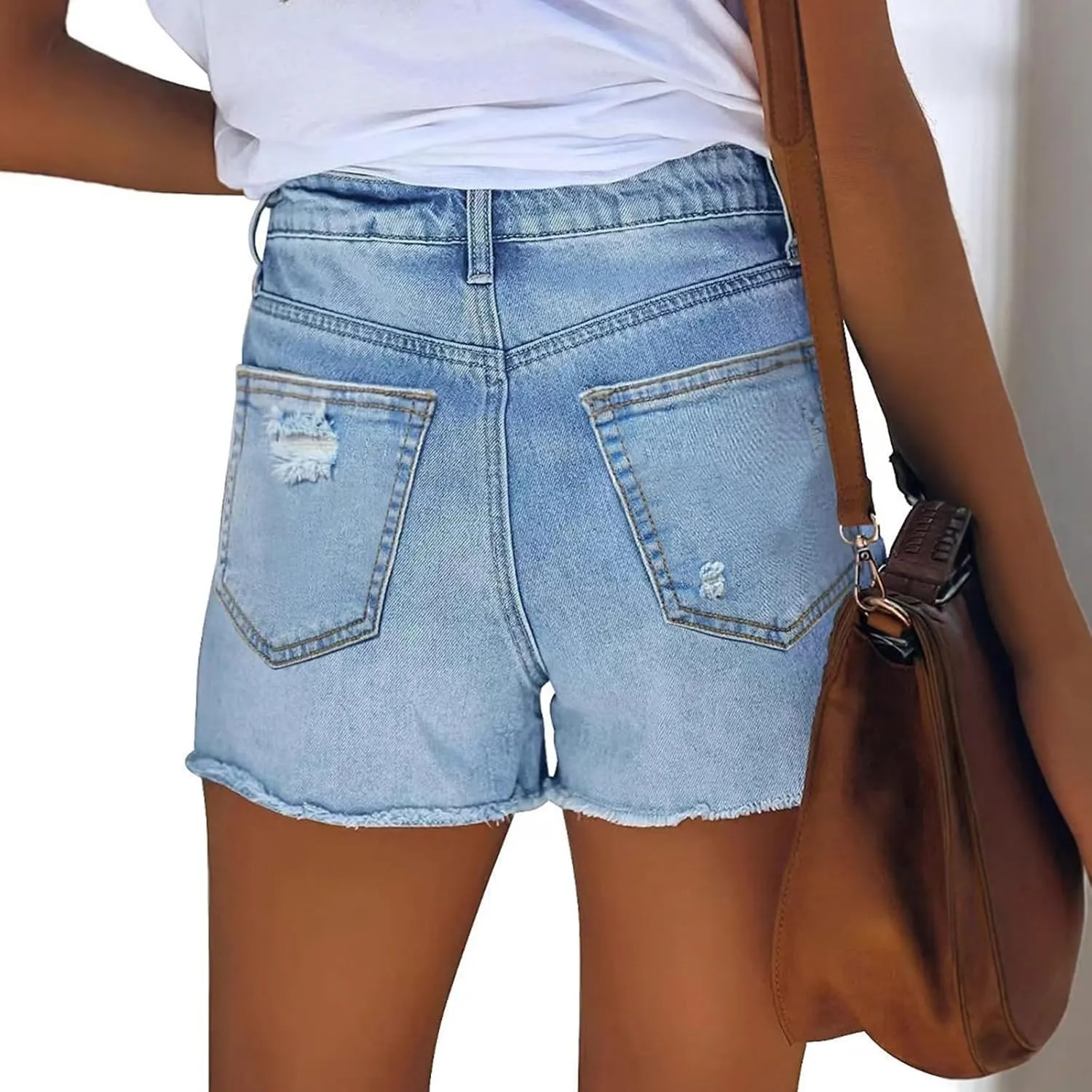 Women Jean Shorts High Waisted Denim Shorts Summer Casual Distressed Ripped Jeans Short Raw Hem Hot Short Jeans