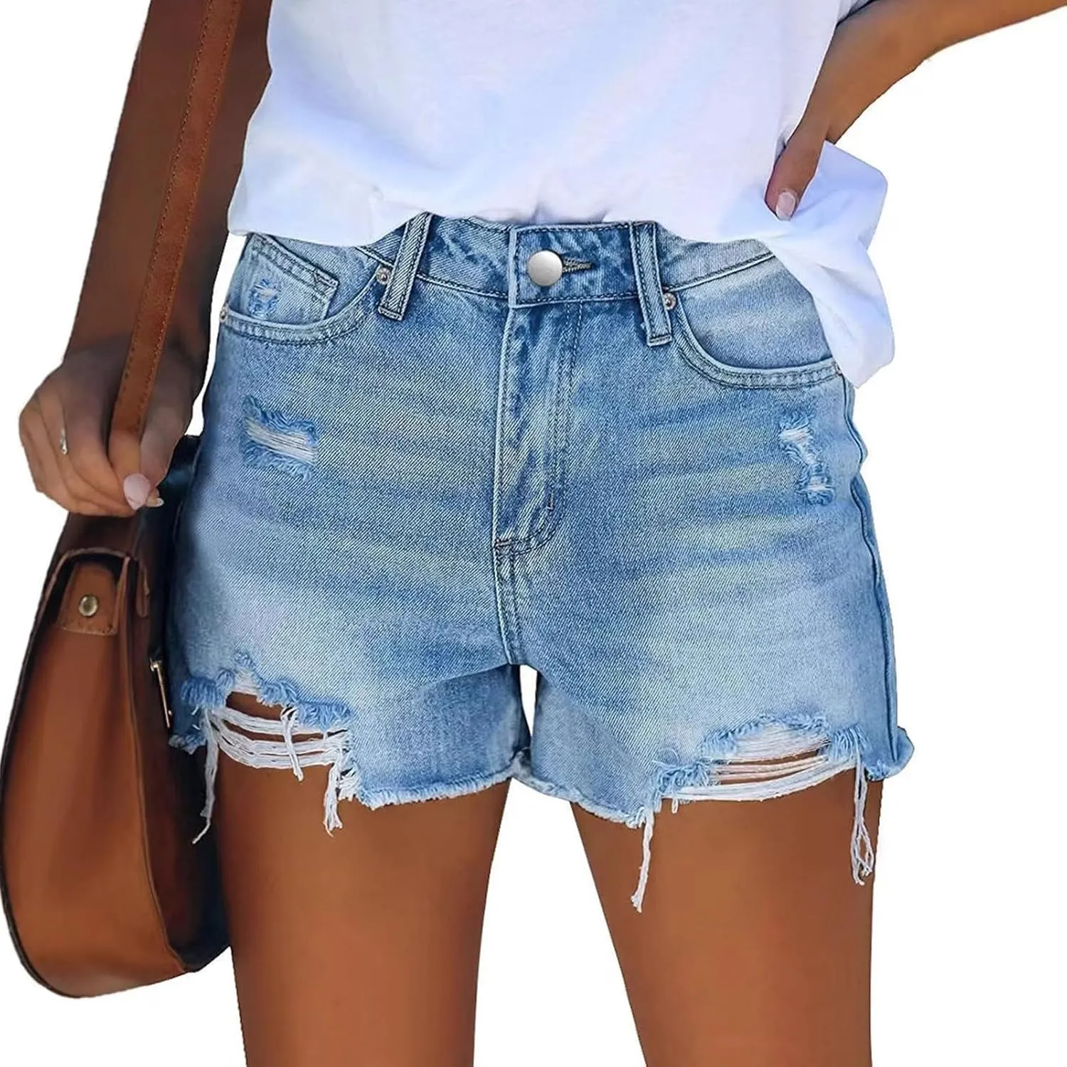 Women Jean Shorts High Waisted Denim Shorts Summer Casual Distressed Ripped Jeans Short Raw Hem Hot Short Jeans