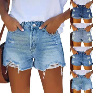 Women Jean Shorts High Waisted Denim Shorts Summer Casual Distressed Ripped Jeans Short Raw Hem Hot Short Jeans