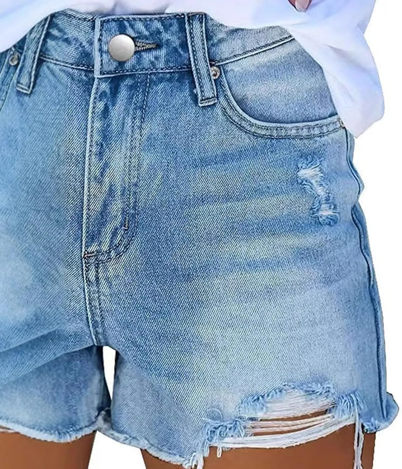 Women Jean Shorts High Waisted Denim Shorts Summer Casual Distressed Ripped Jeans Short Raw Hem Hot Short Jeans