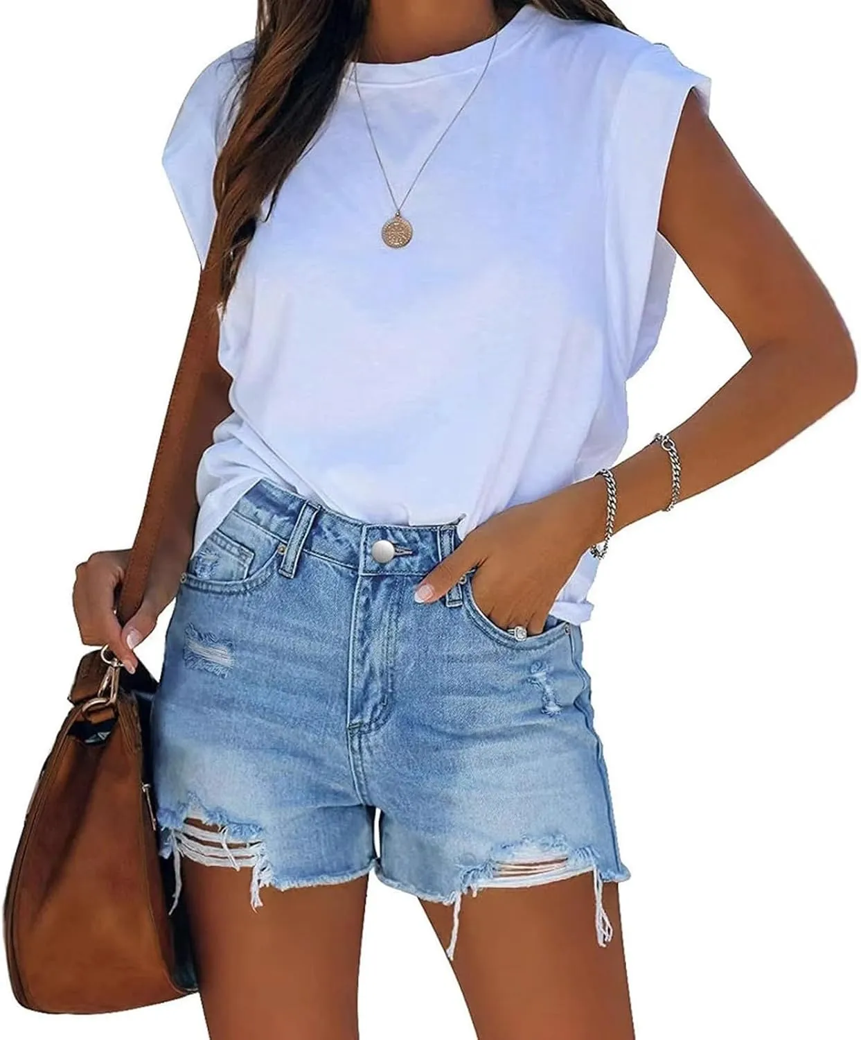 Women Jean Shorts High Waisted Denim Shorts Summer Casual Distressed Ripped Jeans Short Raw Hem Hot Short Jeans