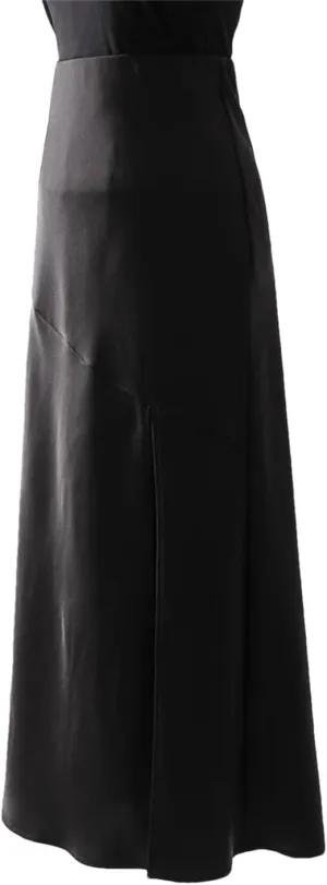 Women Long Satin Bodycon Skirts A-Line Sexy Slit Maxi Elastic Wasit Splicing Office Silk Skirt