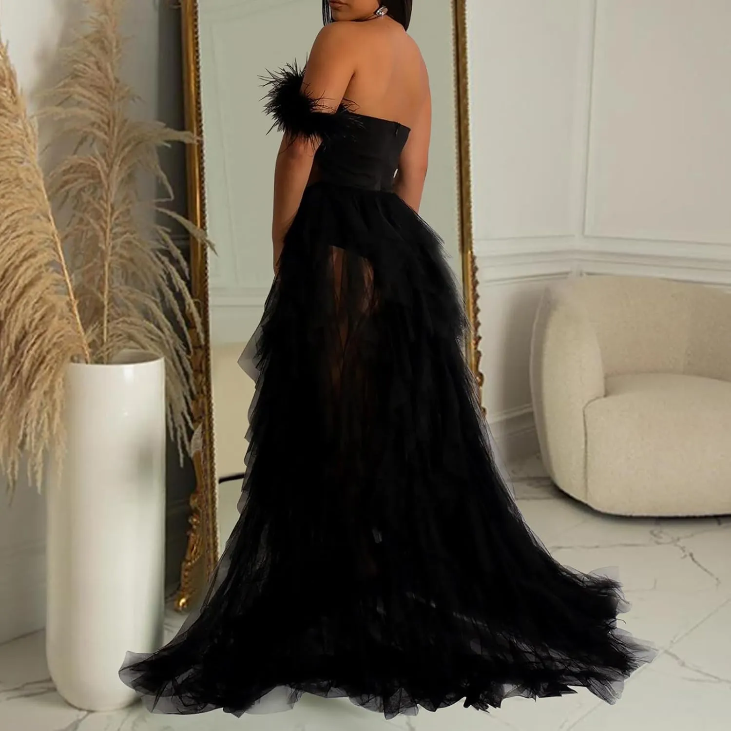 Women Sexy Tulle Dress Crochet Lace Mesh See Through Maxi Cocktail Party Dress Strapless Boho Wedding Guest Dresses