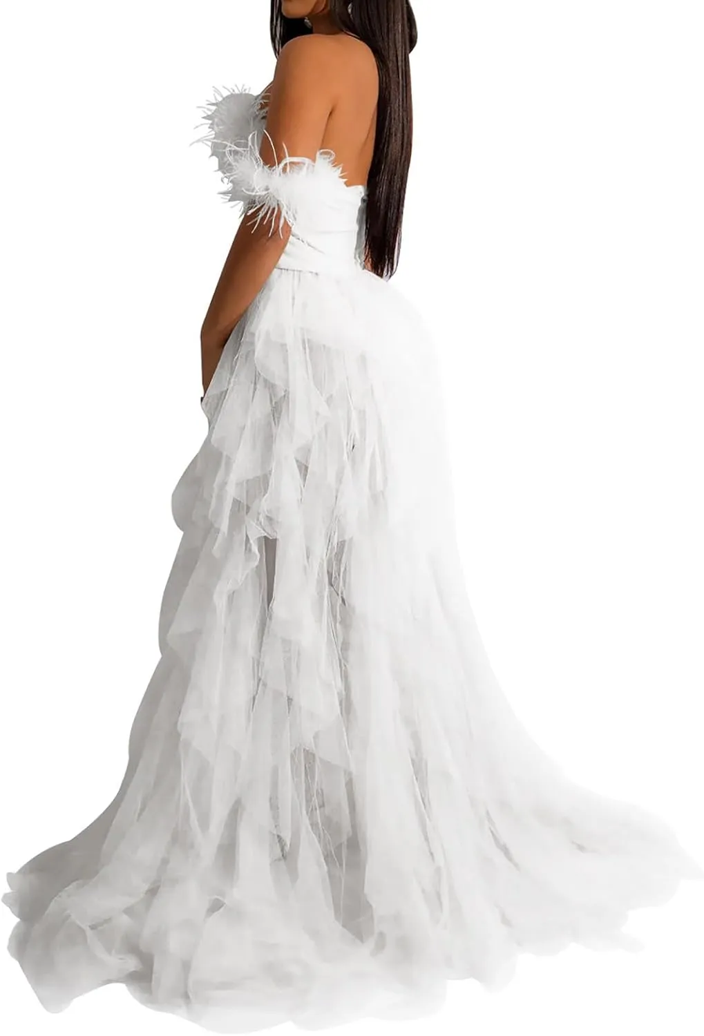 Women Sexy Tulle Dress Crochet Lace Mesh See Through Maxi Cocktail Party Dress Strapless Boho Wedding Guest Dresses