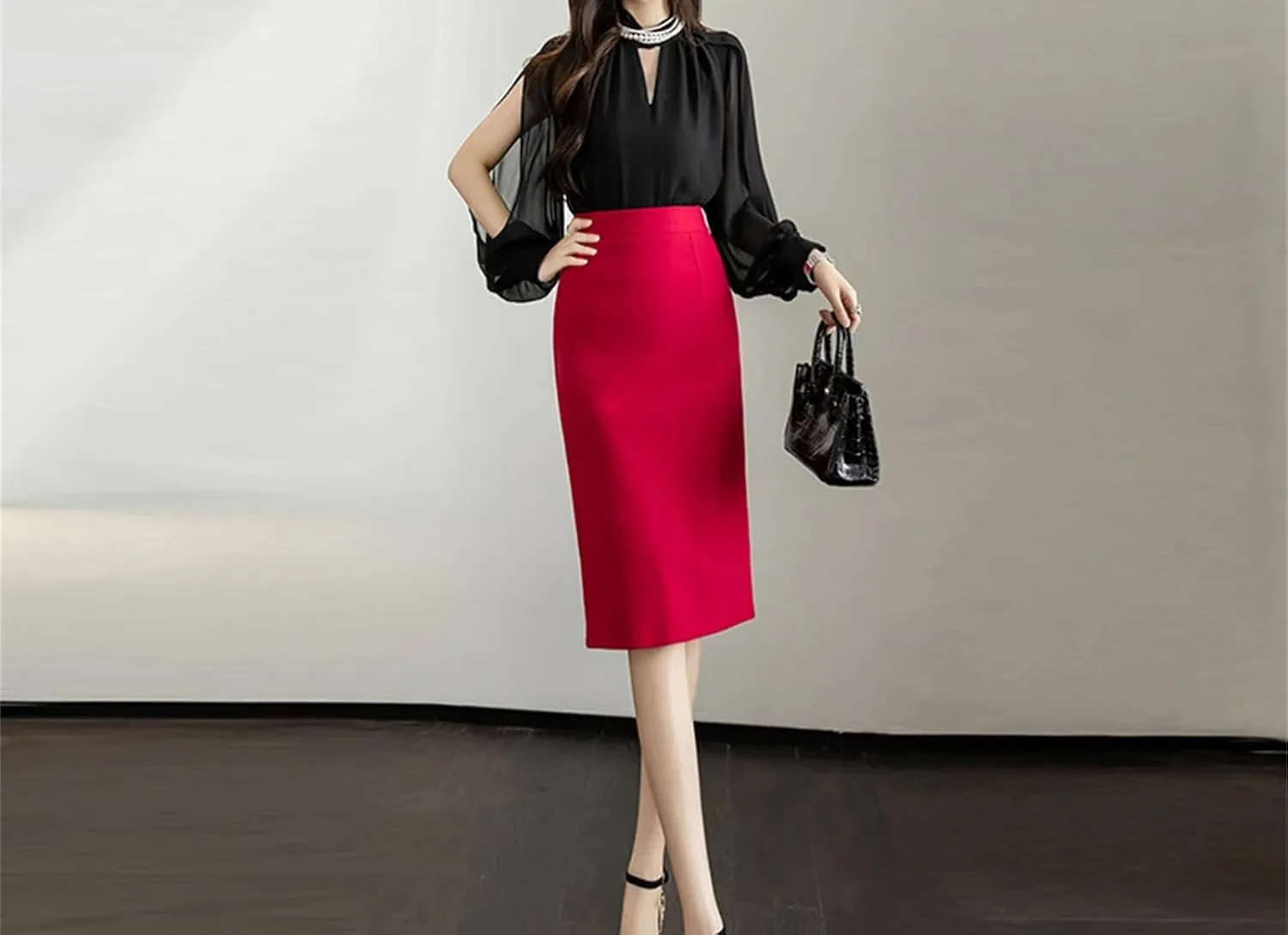 Women Vintage Stretch Pencil Skirts Office Lady Formal Midi Skirts Elegant Casual Bodycon Skirts