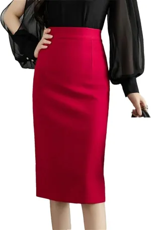 Women Vintage Stretch Pencil Skirts Office Lady Formal Midi Skirts Elegant Casual Bodycon Skirts
