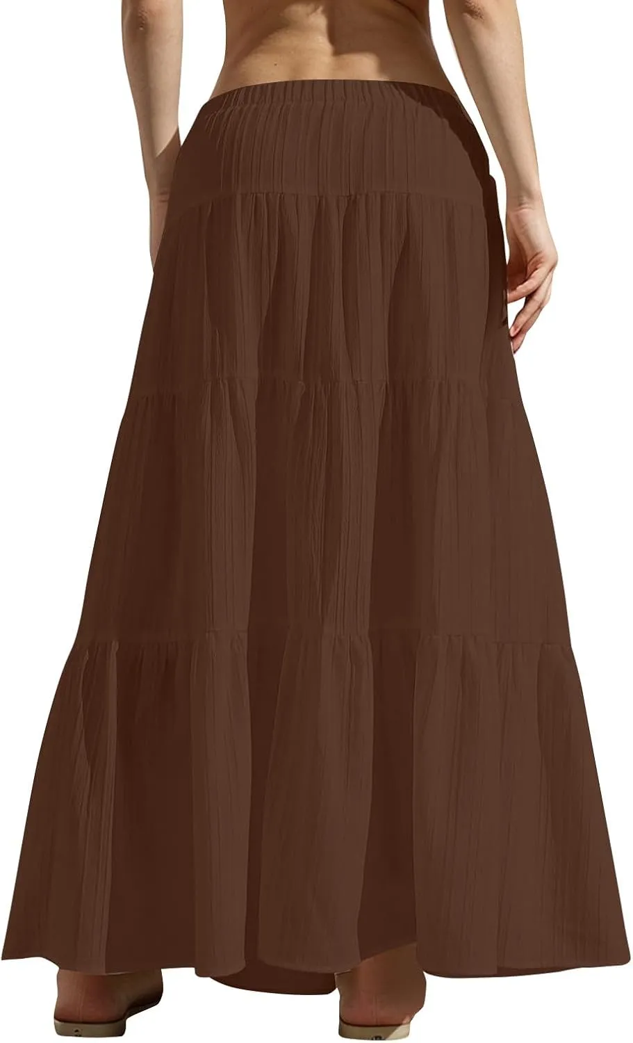 Women's Beach Vacation Skirts Summer Flowy Ruffle Boho Pleated Drawstring Maxi Skirt Casual Fashion Flowy Skirts