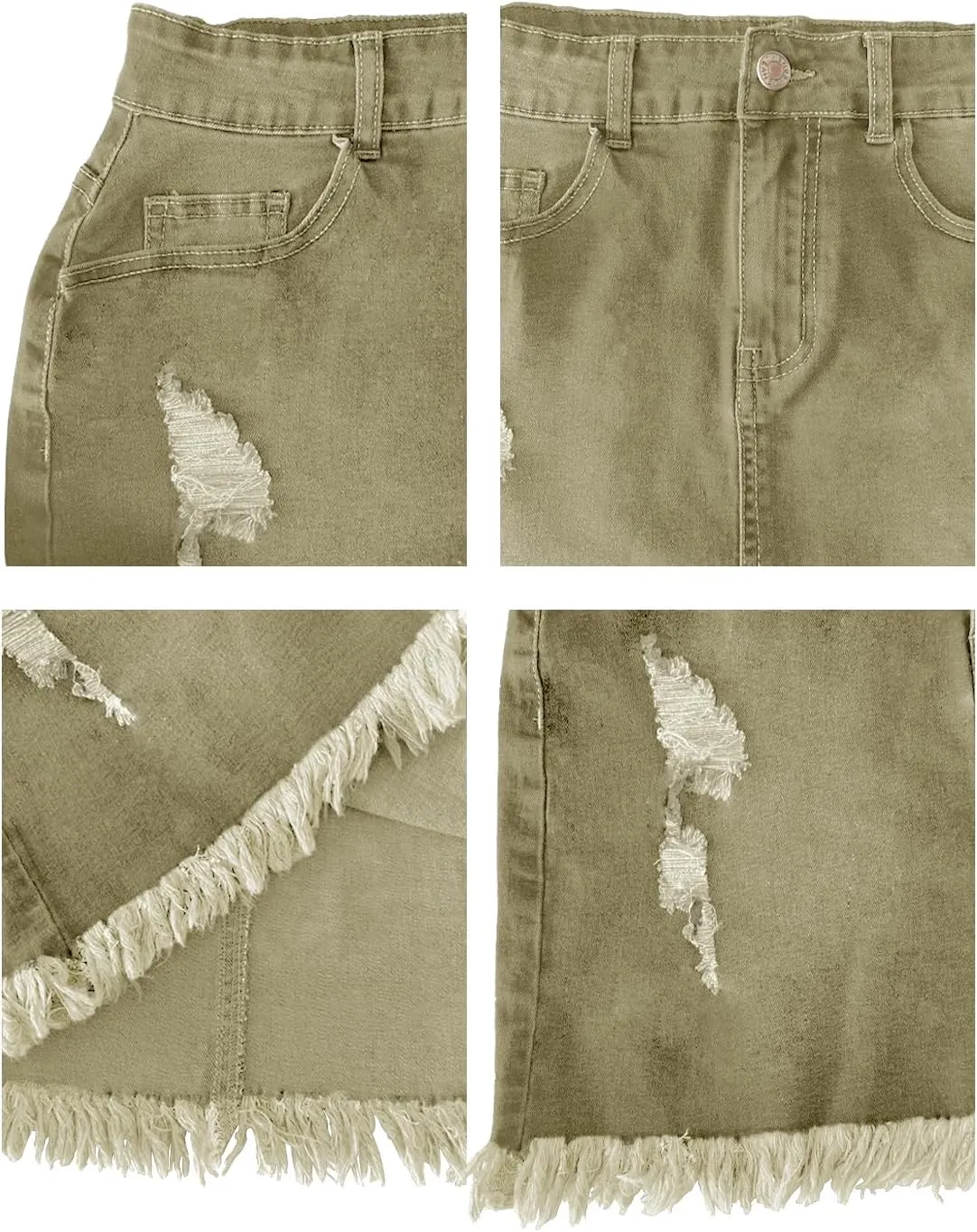 Women’s Bodycon Denim Mini Skirt High Waist Casual Washed Frayed Stretchy Jean Skirts with Pocket for Women