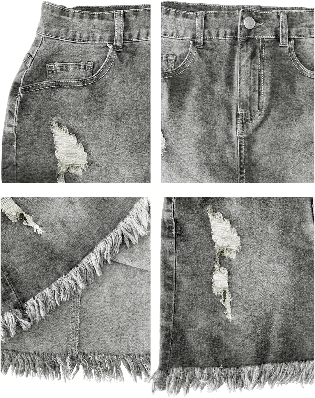 Women’s Bodycon Denim Mini Skirt High Waist Casual Washed Frayed Stretchy Jean Skirts with Pocket for Women