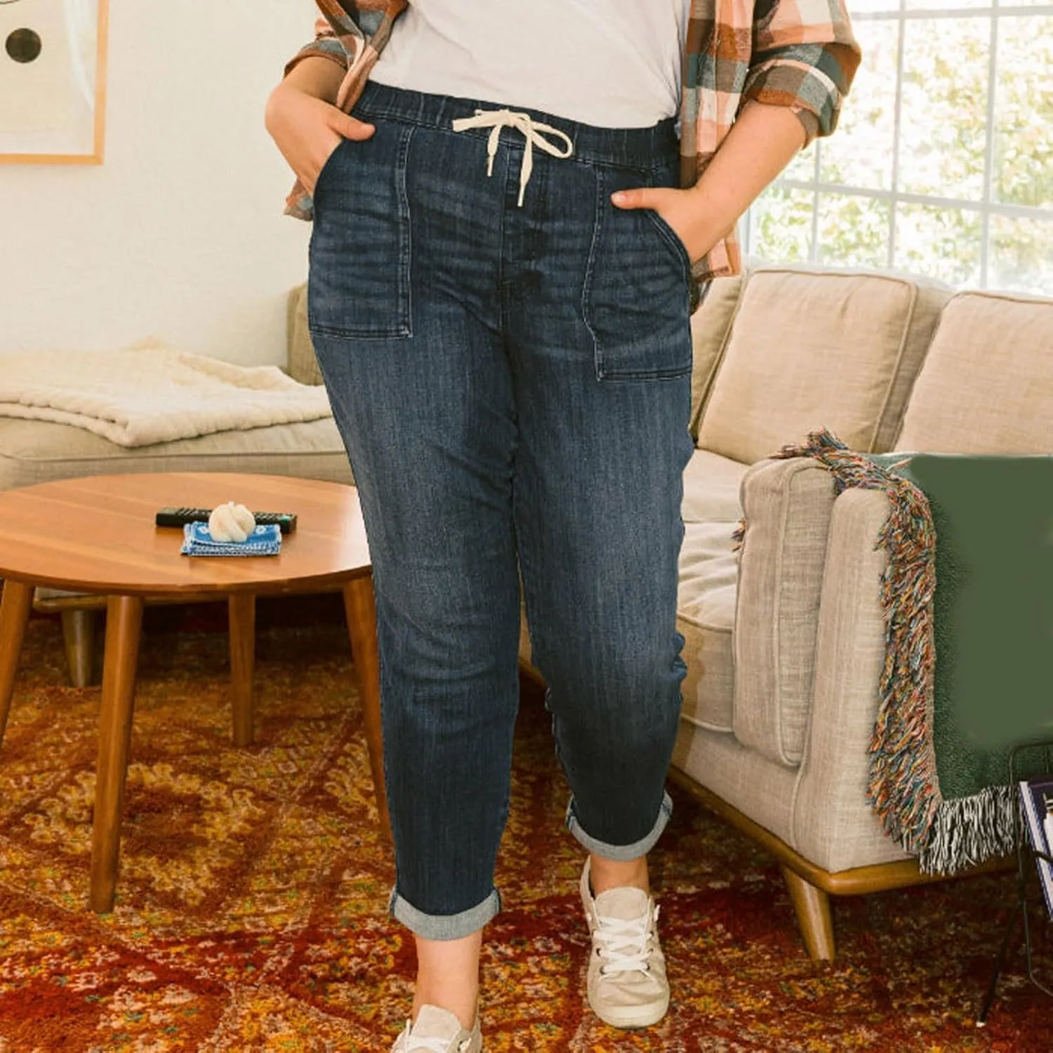 Womens Casual Cotton Linen Pants Lightweight Summer Relax Fit Elastic Waist Plus Size Solid Lounge Long Trousers