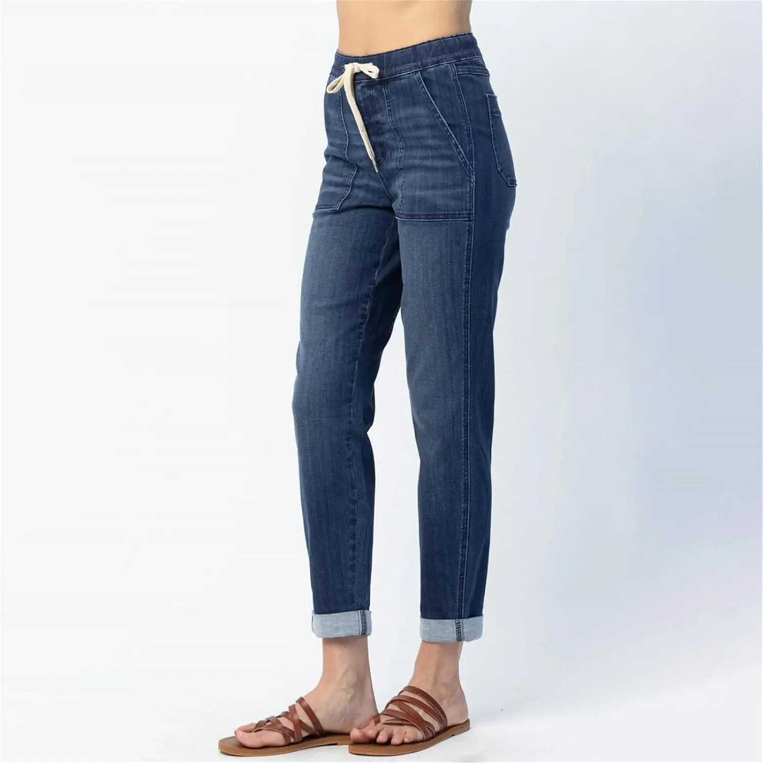Womens Casual Cotton Linen Pants Lightweight Summer Relax Fit Elastic Waist Plus Size Solid Lounge Long Trousers