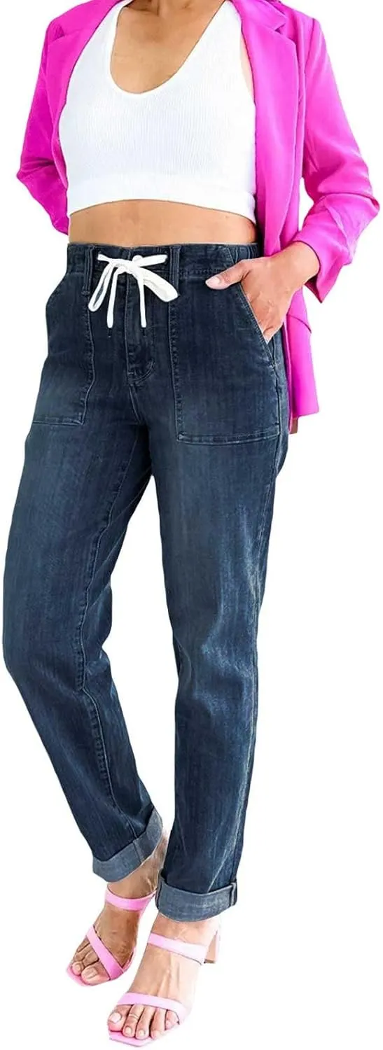 Womens Casual Cotton Linen Pants Lightweight Summer Relax Fit Elastic Waist Plus Size Solid Lounge Long Trousers