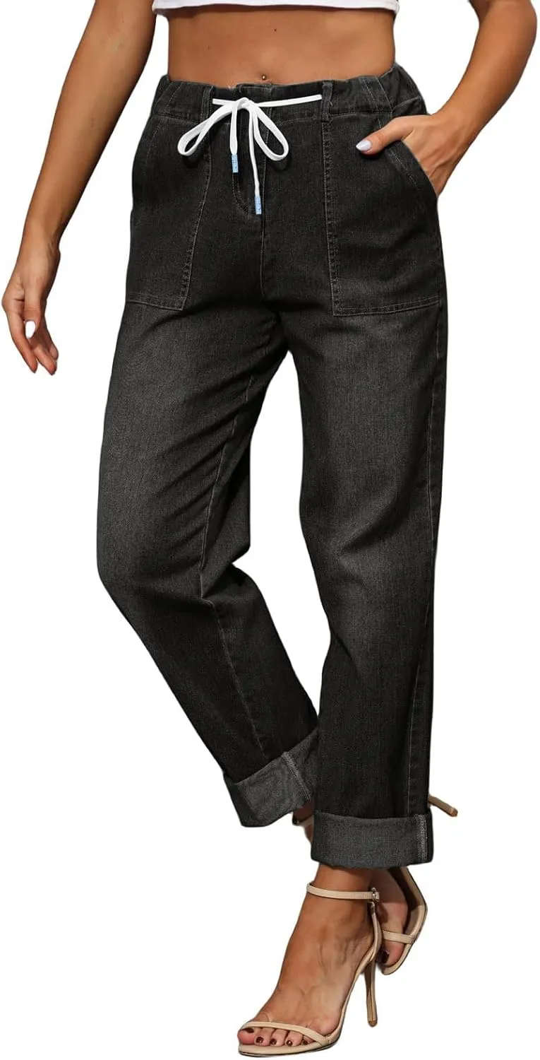 Womens Casual Cotton Linen Pants Lightweight Summer Relax Fit Elastic Waist Plus Size Solid Lounge Long Trousers