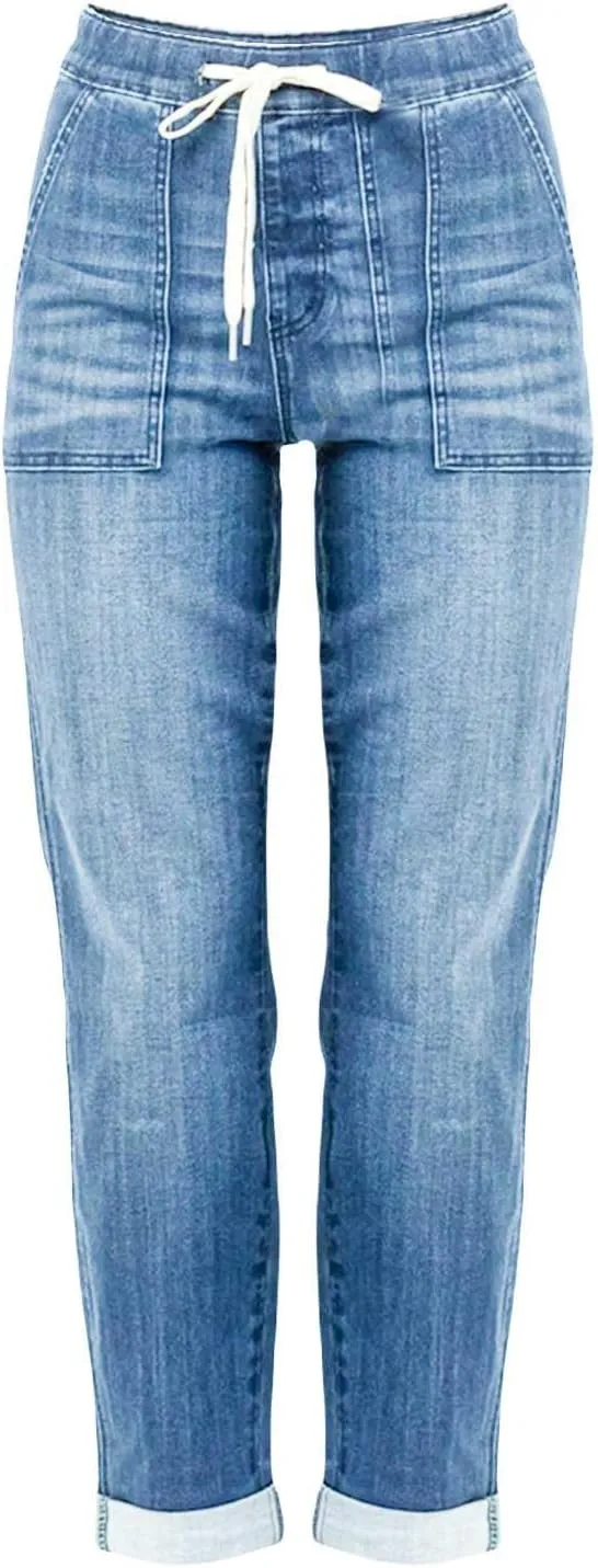 Womens Casual Cotton Linen Pants Lightweight Summer Relax Fit Elastic Waist Plus Size Solid Lounge Long Trousers
