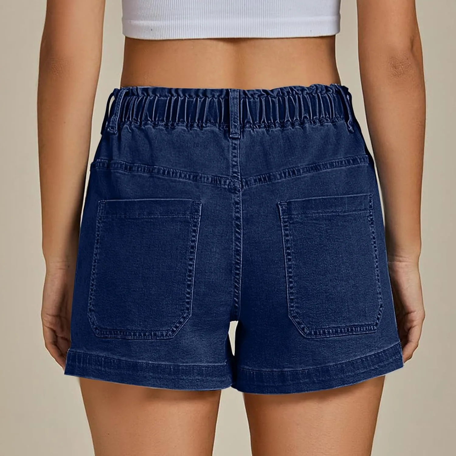 Women's Casual Fashion Denim Shorts High Waisted Short Jeans Stretchy Drawstring Elastic Waist Shorts