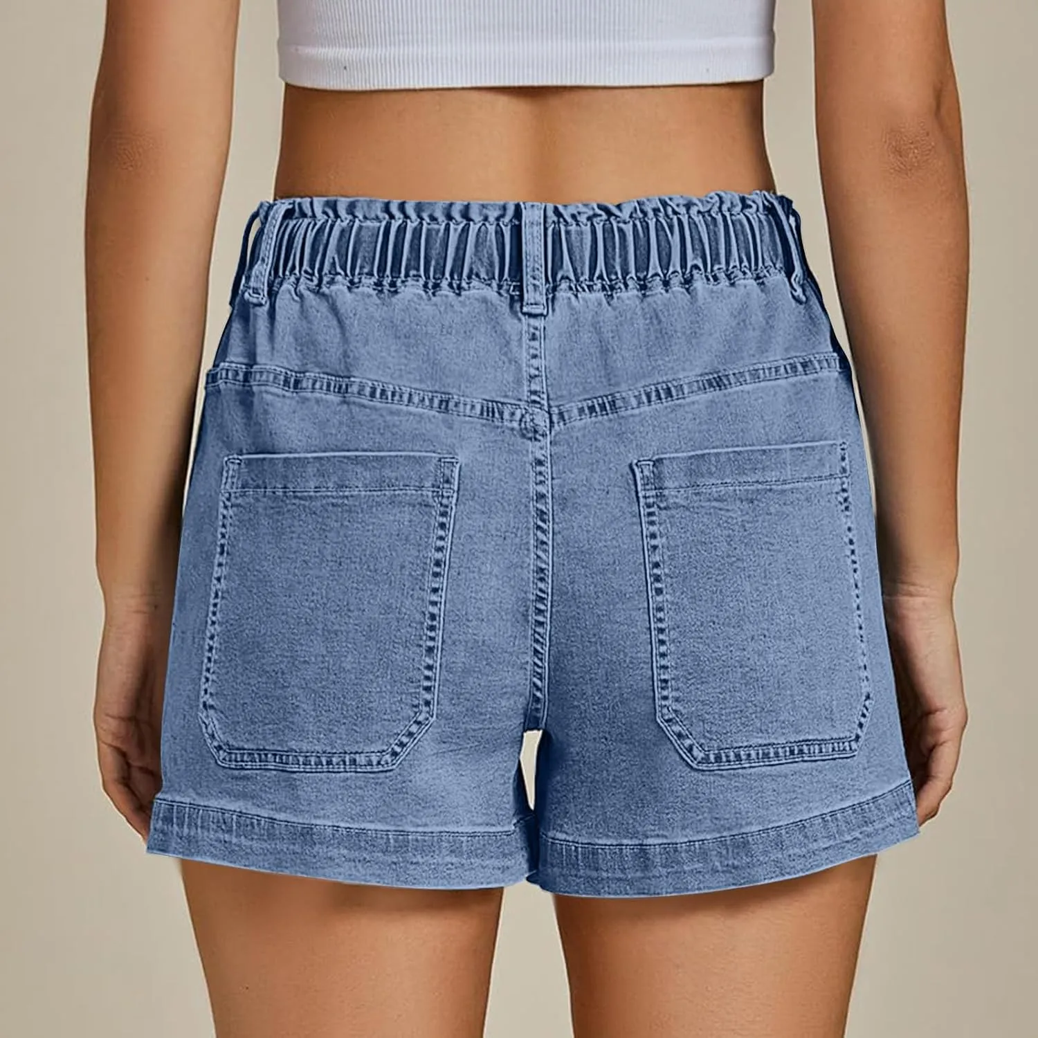Women's Casual Fashion Denim Shorts High Waisted Short Jeans Stretchy Drawstring Elastic Waist Shorts