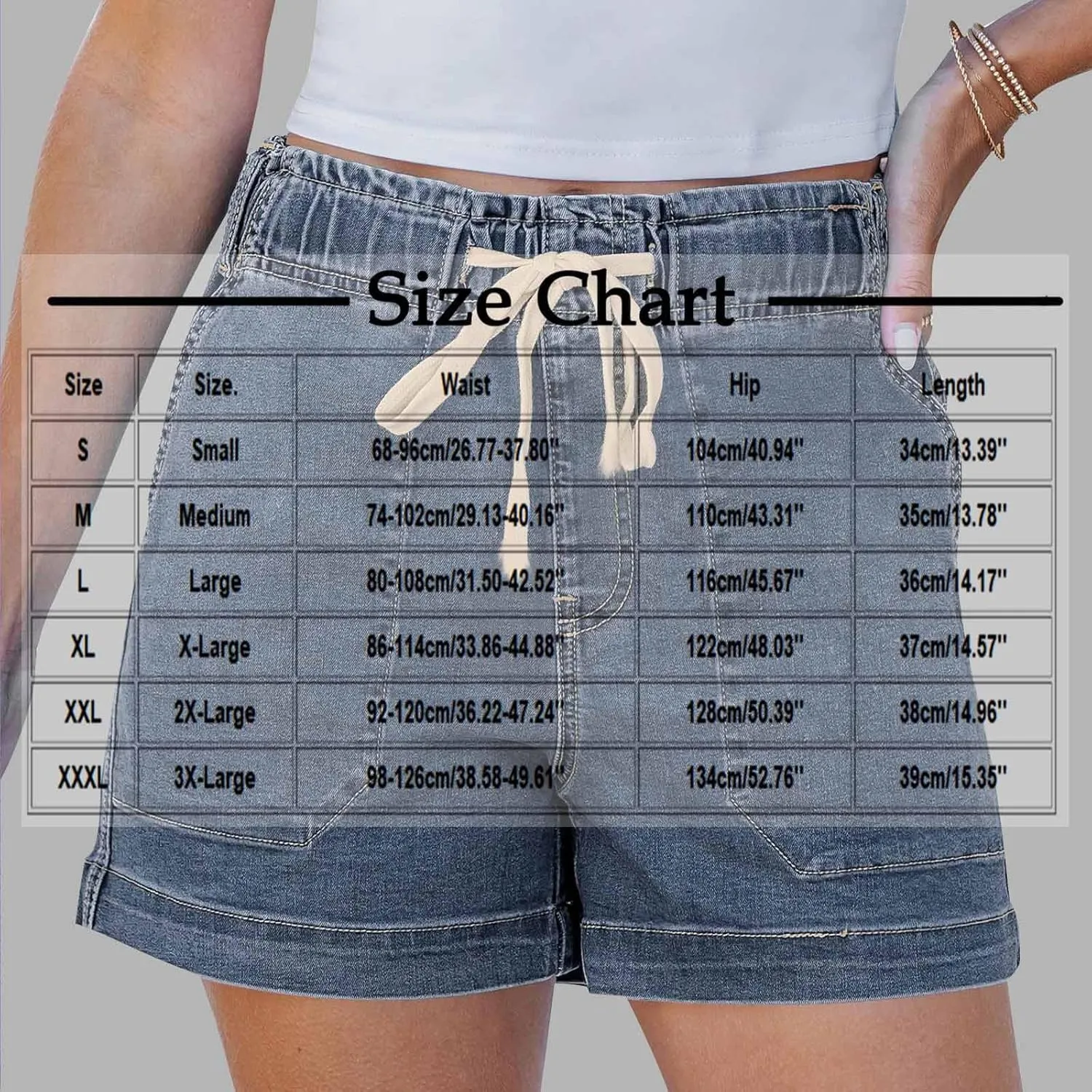 Women's Casual Fashion Denim Shorts High Waisted Short Jeans Stretchy Drawstring Elastic Waist Shorts