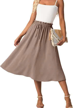 Womens Causal High Waisted Summer Midi Skirts Flowy Palazzo A-Line Long Skirt with Pockets