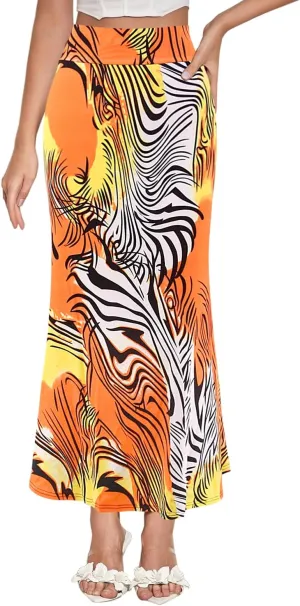 Womens Elegant Ditsy Floral Bodycon Skirts A Line Elastic High Waist Boho Maxi Long Skirt Work Party Novelty Skirt