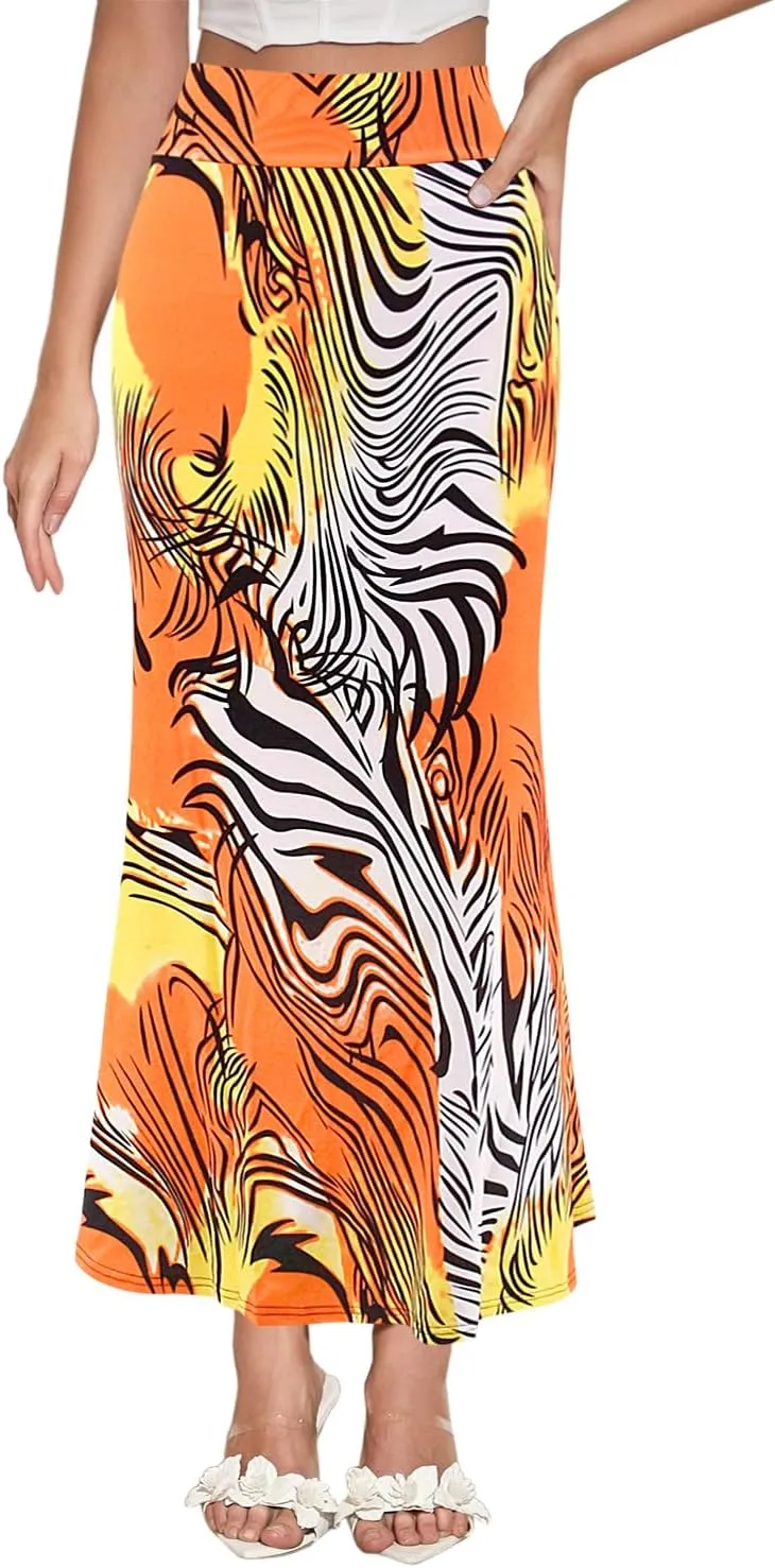 Womens Elegant Ditsy Floral Bodycon Skirts A Line Elastic High Waist Boho Maxi Long Skirt Work Party Novelty Skirt