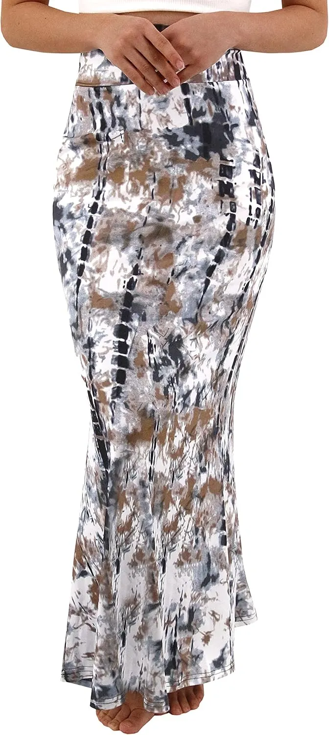 Womens Elegant Ditsy Floral Bodycon Skirts A Line Elastic High Waist Boho Maxi Long Skirt Work Party Novelty Skirt