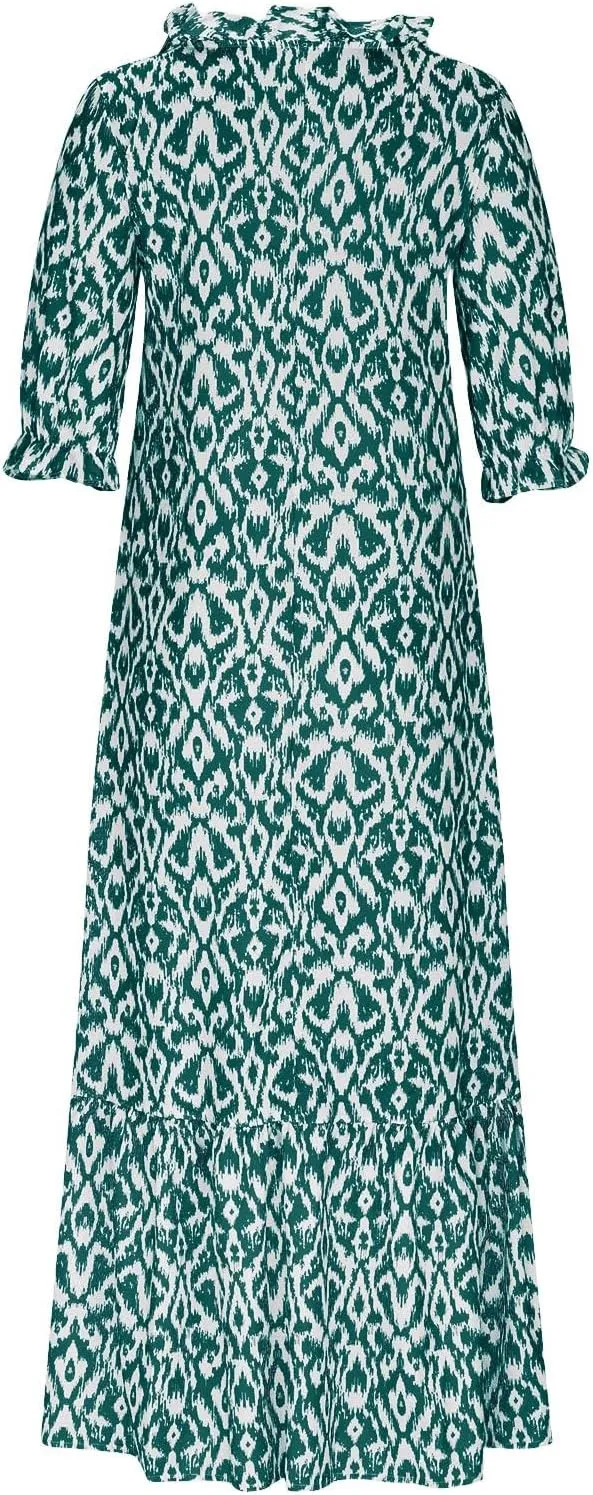 Women's Fashion Boho Summer Long Dress, 2025 Short Sleeve V Neck Tassel Flowy Casual Dresses Beach A-Line Sundress