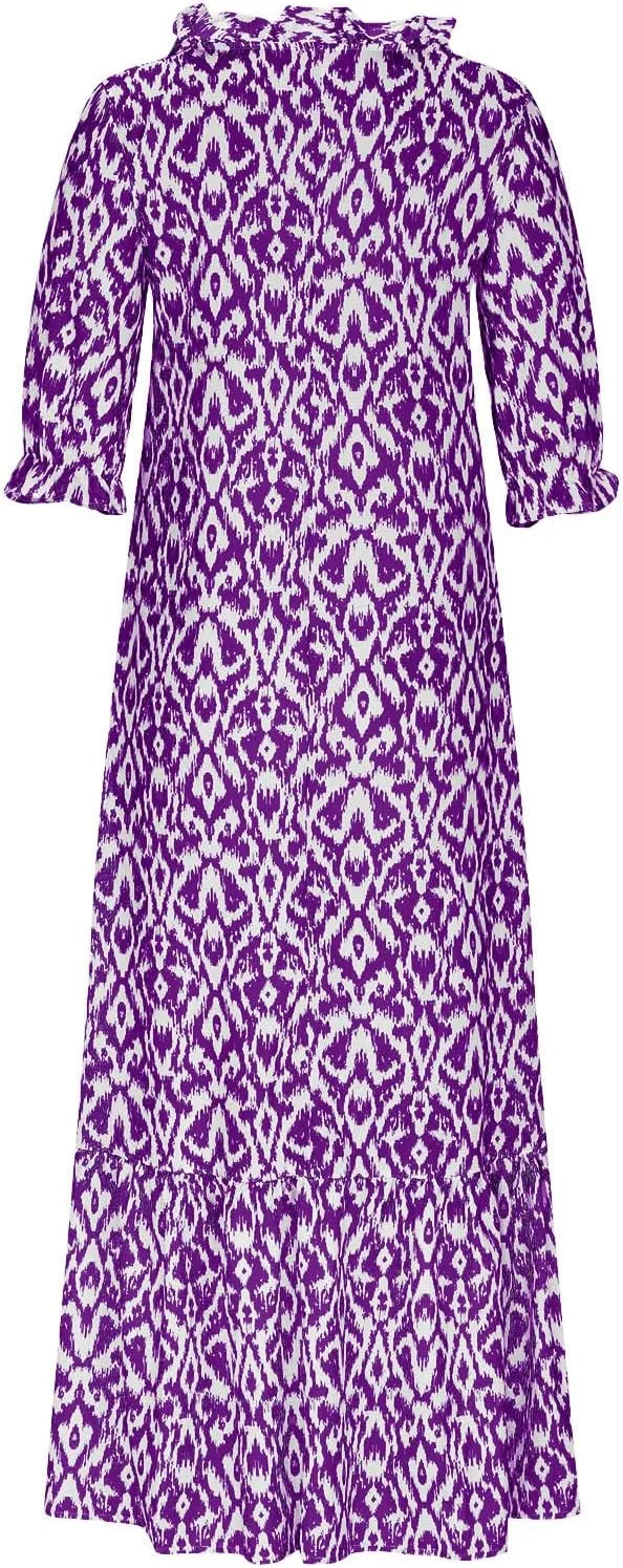 Women's Fashion Boho Summer Long Dress, 2025 Short Sleeve V Neck Tassel Flowy Casual Dresses Beach A-Line Sundress