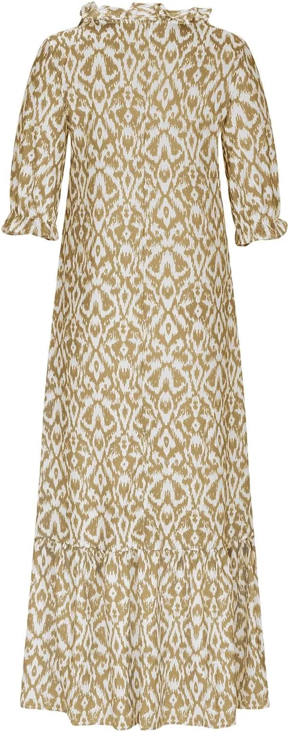 Women's Fashion Boho Summer Long Dress, 2025 Short Sleeve V Neck Tassel Flowy Casual Dresses Beach A-Line Sundress