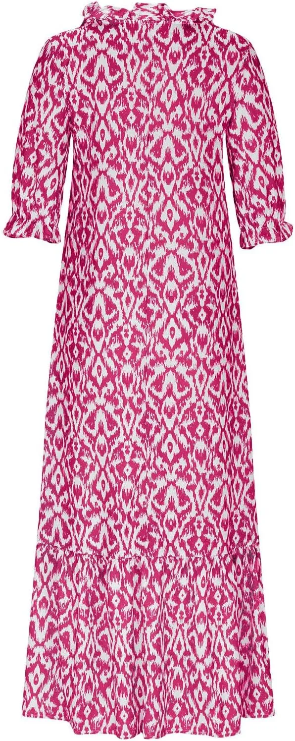 Women's Fashion Boho Summer Long Dress, 2025 Short Sleeve V Neck Tassel Flowy Casual Dresses Beach A-Line Sundress